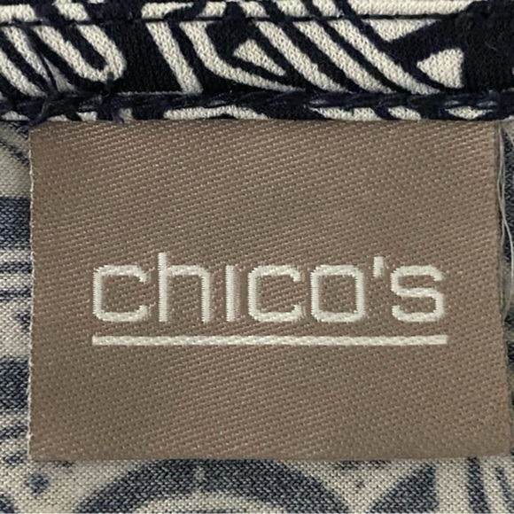 CHICO’S black & white abstract, asymmetrical jersey blouse. Size “3”=XL/16. EUC - Picture 7 of 11